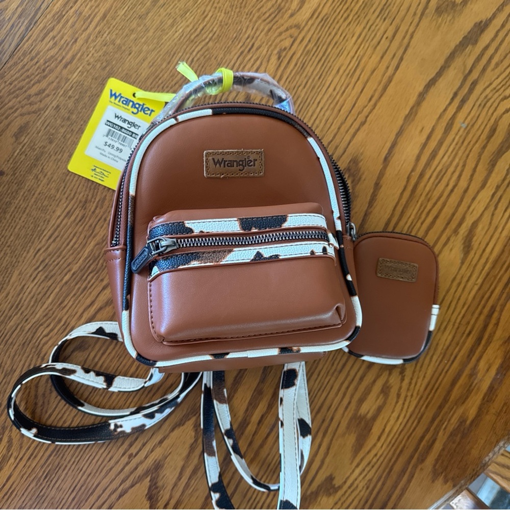 Wrangler Brown Mini Backpack with Cow Print Accents